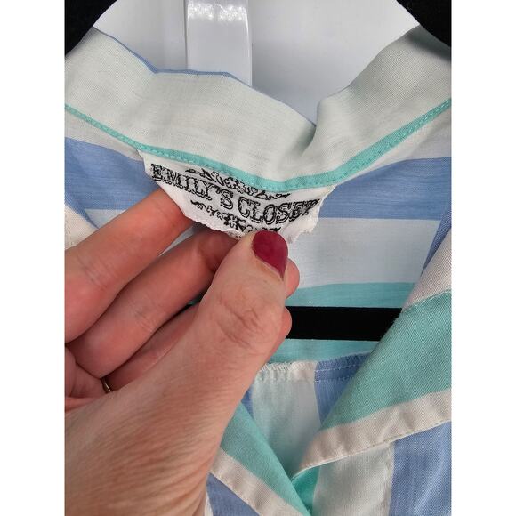Emily's Closet Women's Multicolored Striped Short Sleeve Button-Down Shirt Sz L - Picture 3 of 4